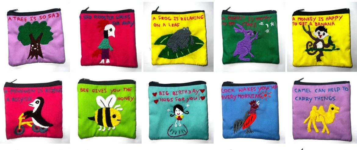 "Chalee" Hand Embroidered Pouches by Hmong Youth in Laos