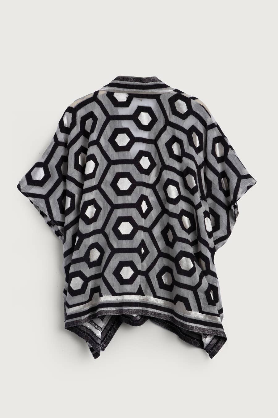 Geometric Cotton Short Open Poncho
