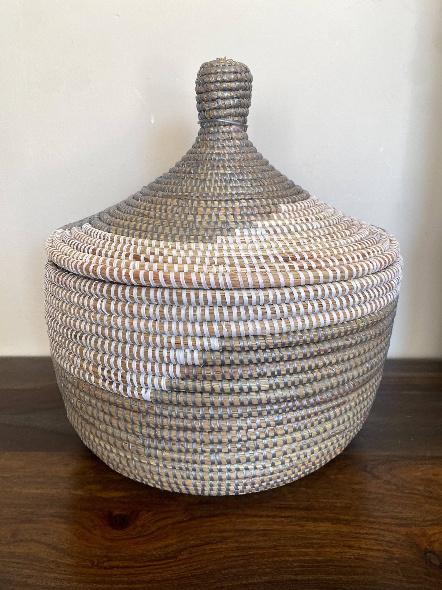 Silver Sweet Grass Large Lidded Baskets