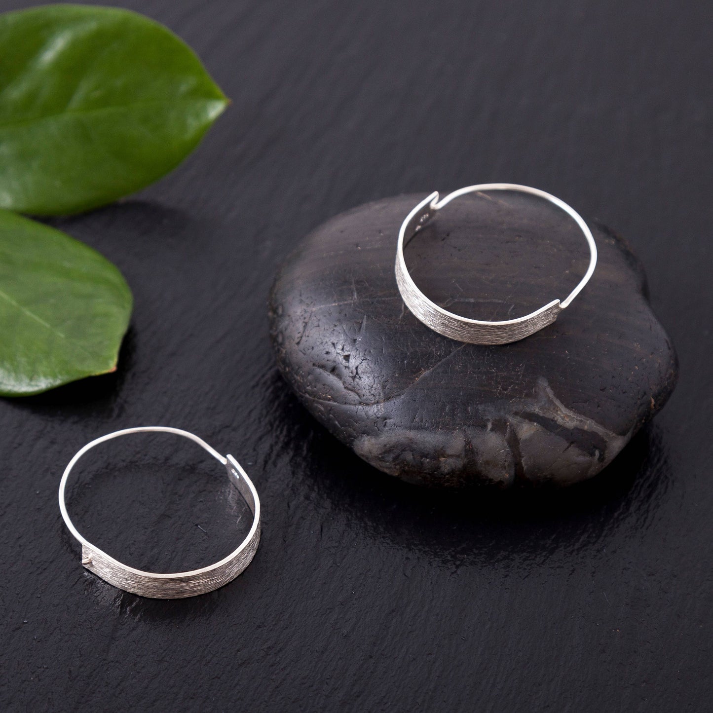Sterling Silver Brushed Hoop Earring
