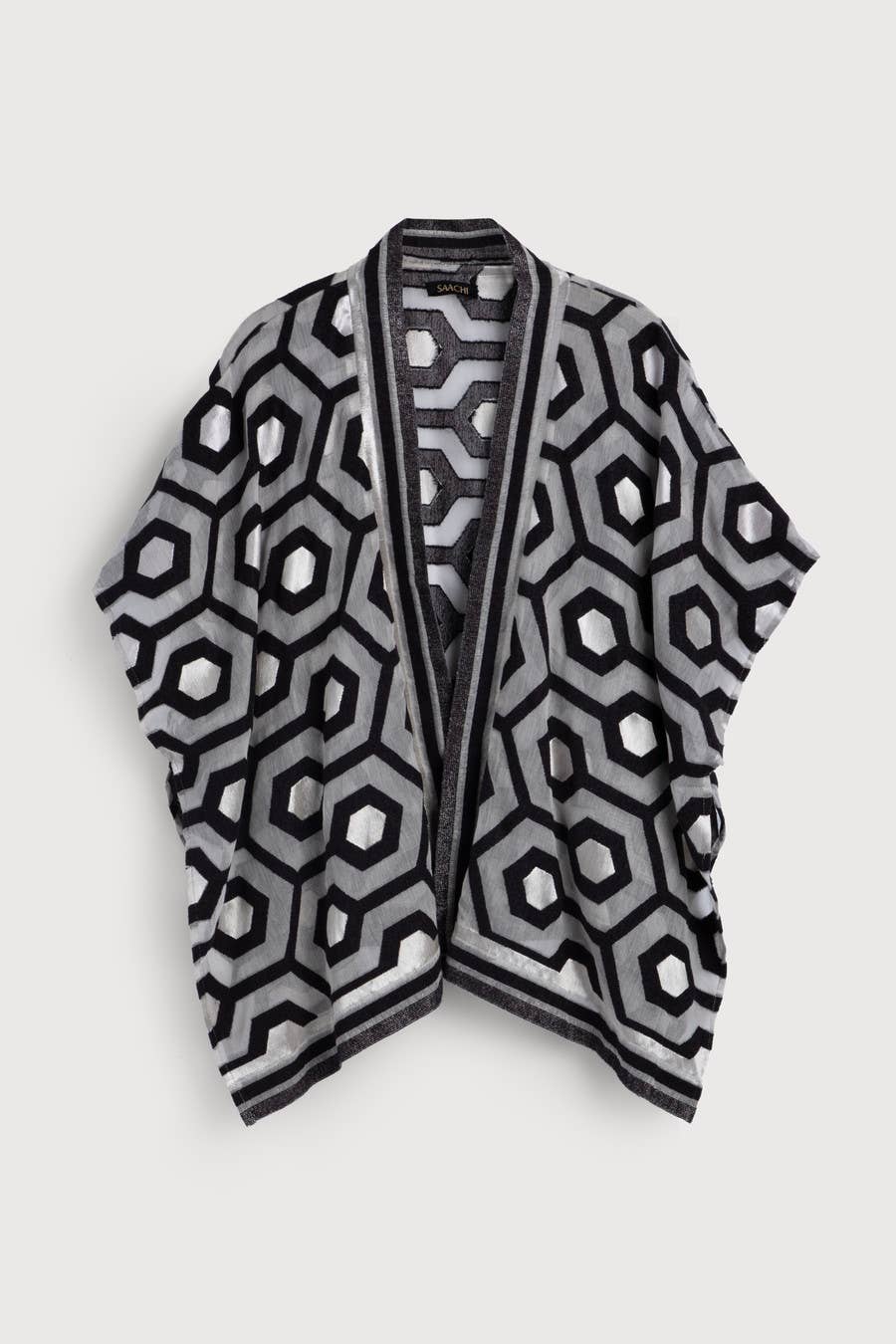 Geometric Cotton Short Open Poncho