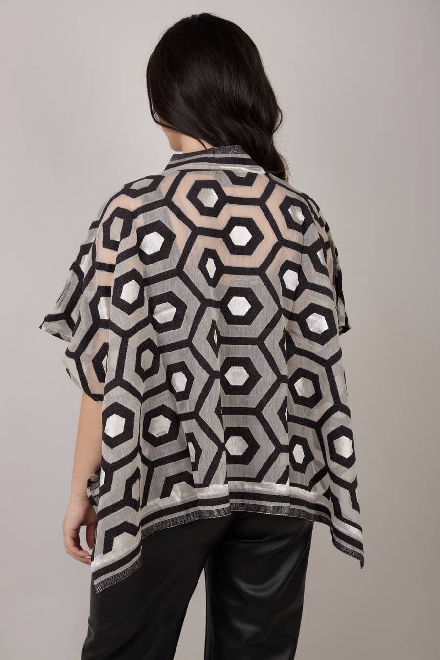 Geometric Cotton Short Open Poncho