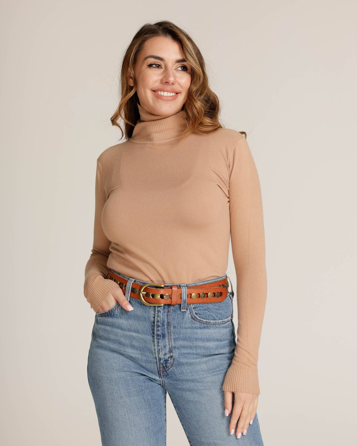 Jasmyn | All Over Gold Studded Full Grain Leather Belt Women