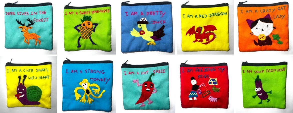 "Chalee" Hand Embroidered Pouches by Hmong Youth in Laos