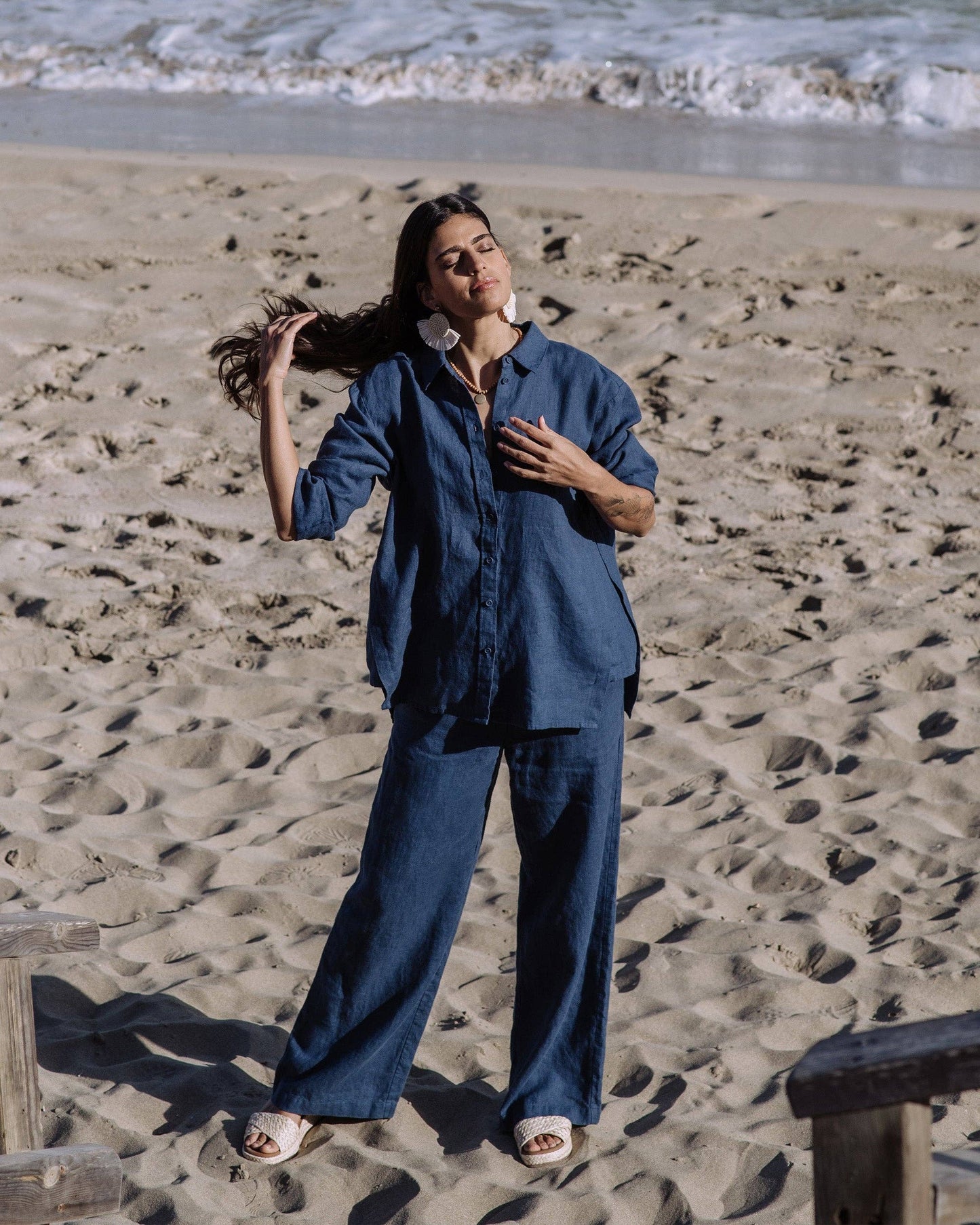 Linen Pants PEMBA in Deep navy blue