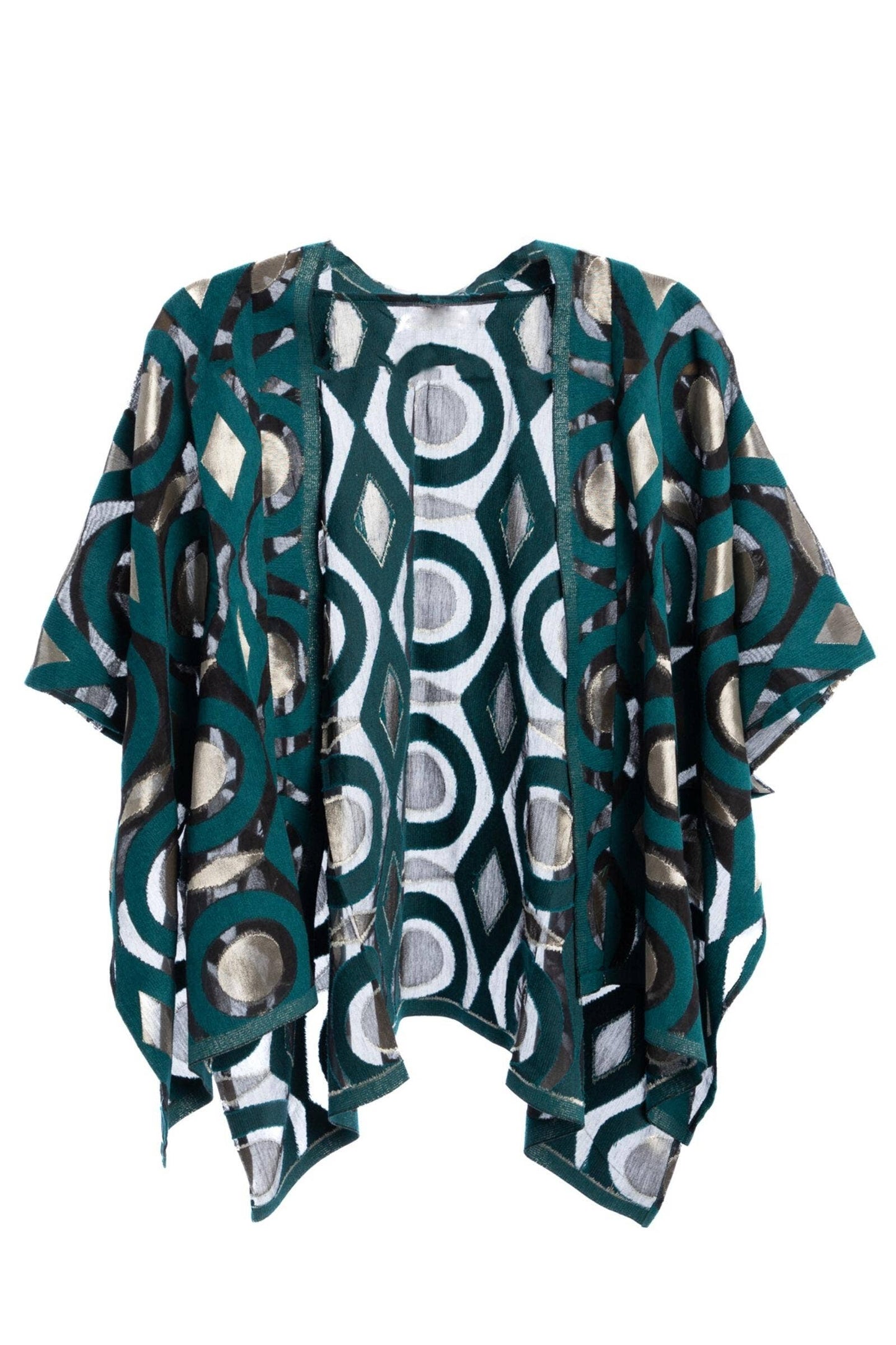 Geometric Cotton Short Open Poncho