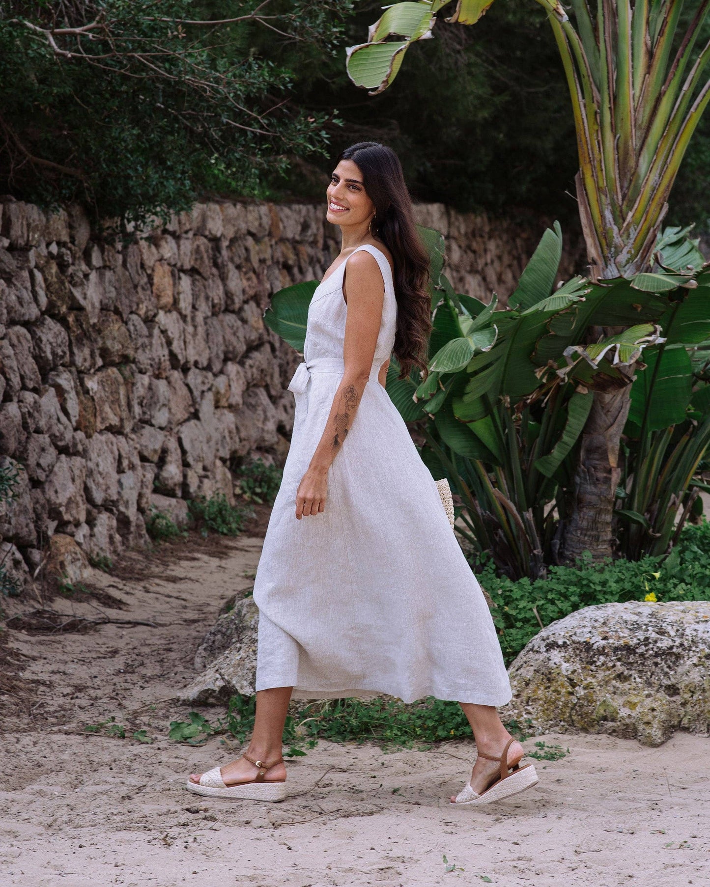 A-line Linen Dress CHILOE in Natural Melange