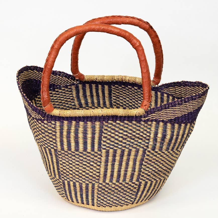 Tote Basket Bag, U-Shopper blue and natural