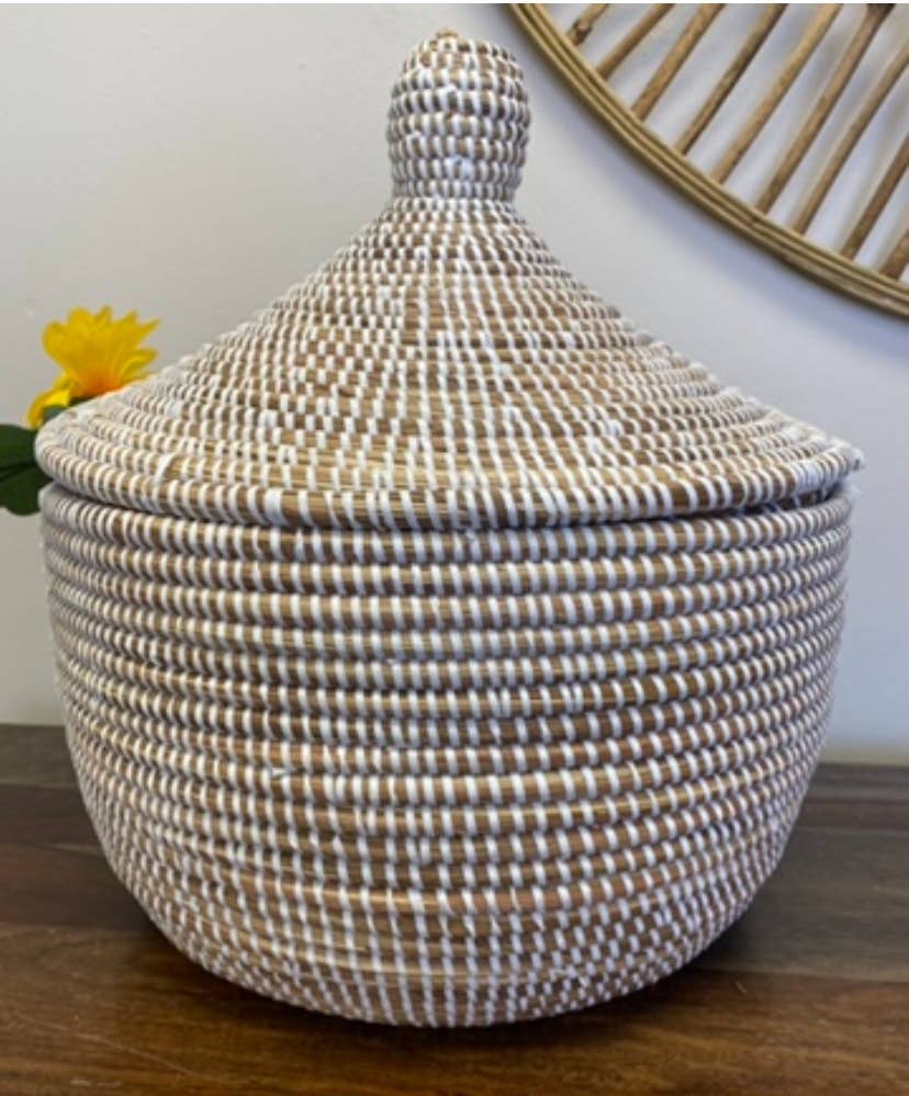 White Sweet Grass Large Lidded Basket