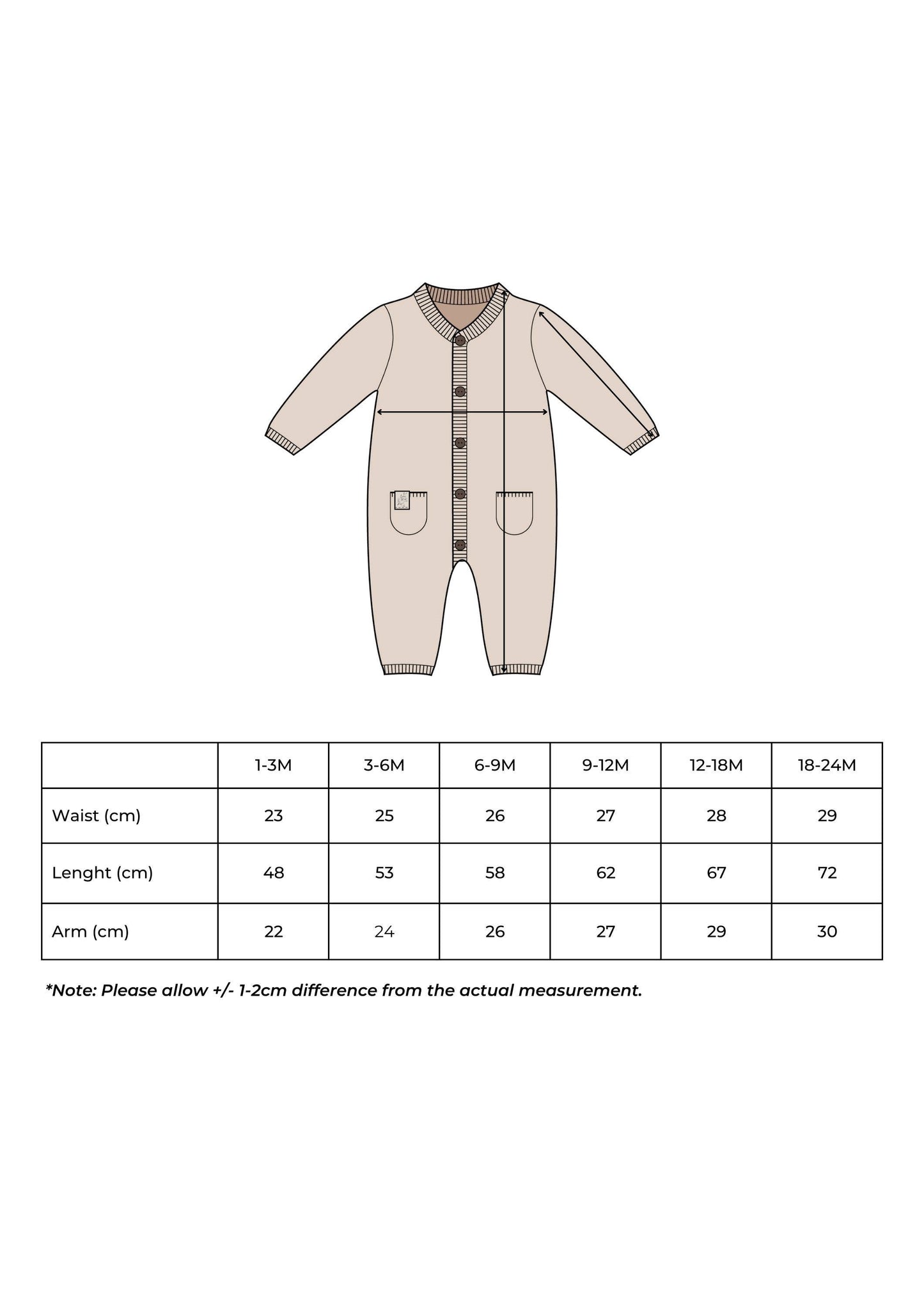 Baby / Kid Beige Knit Jumpsuit 100% Cotton OEKO-TEX