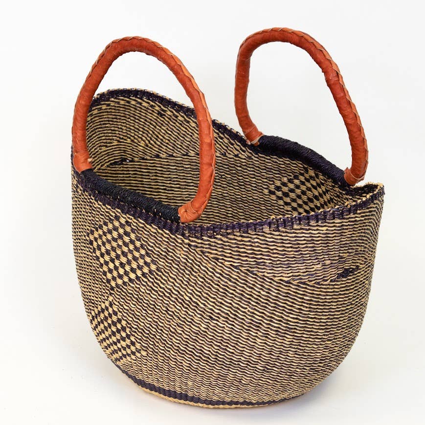 Tote Basket Bag, U-Shopper blue and natural