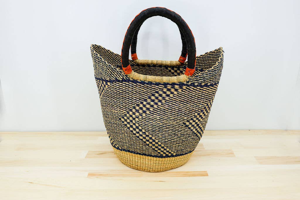 Tote Basket Bag, U-Shopper blue and natural