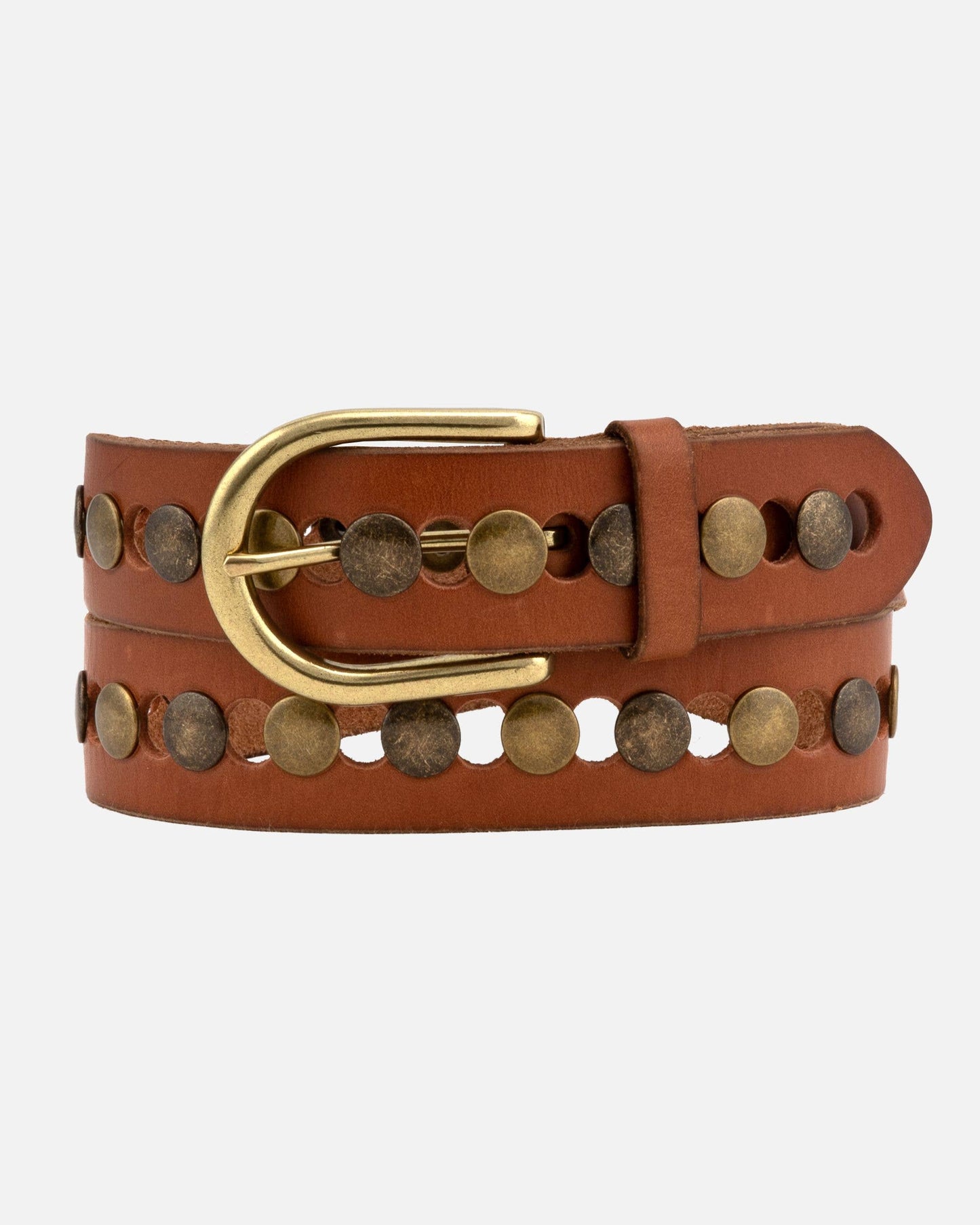 Jasmyn | All Over Gold Studded Full Grain Leather Belt Women