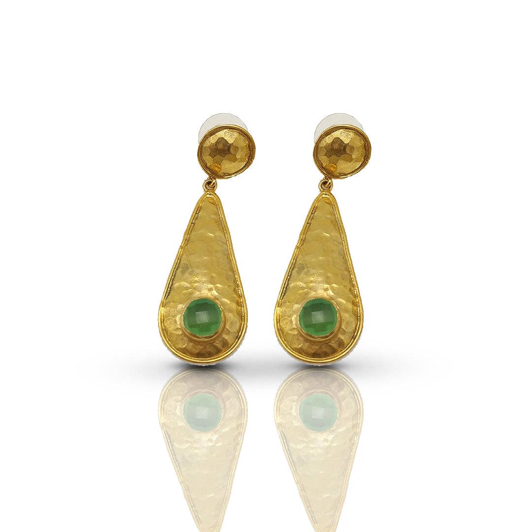 Green Onyx Handmade Hammered Gold Earrings
