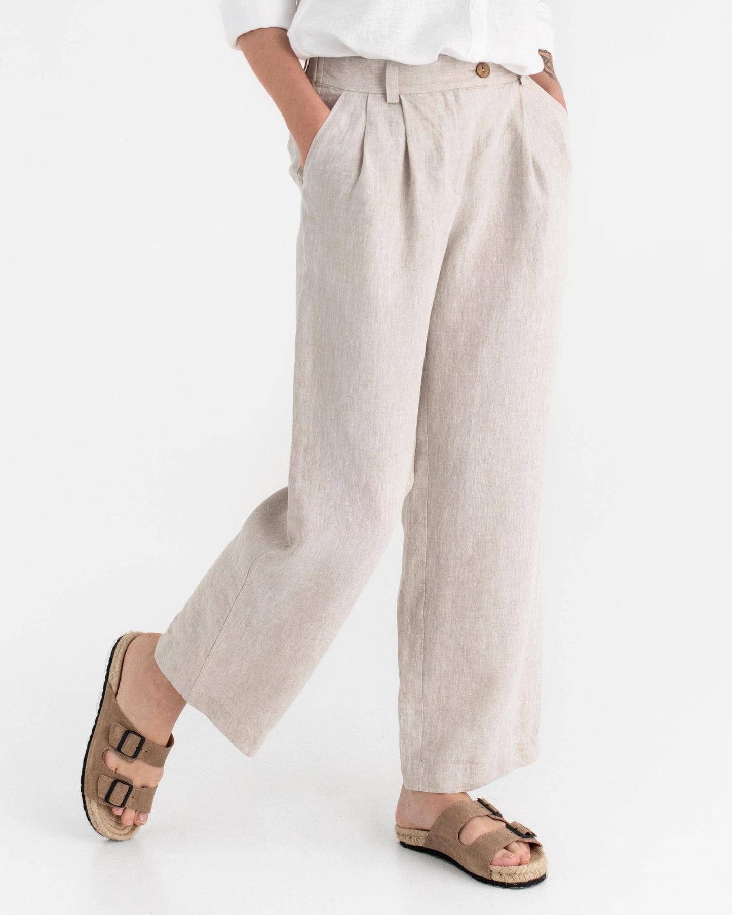 Wide leg linen pants ROME in Natural melange