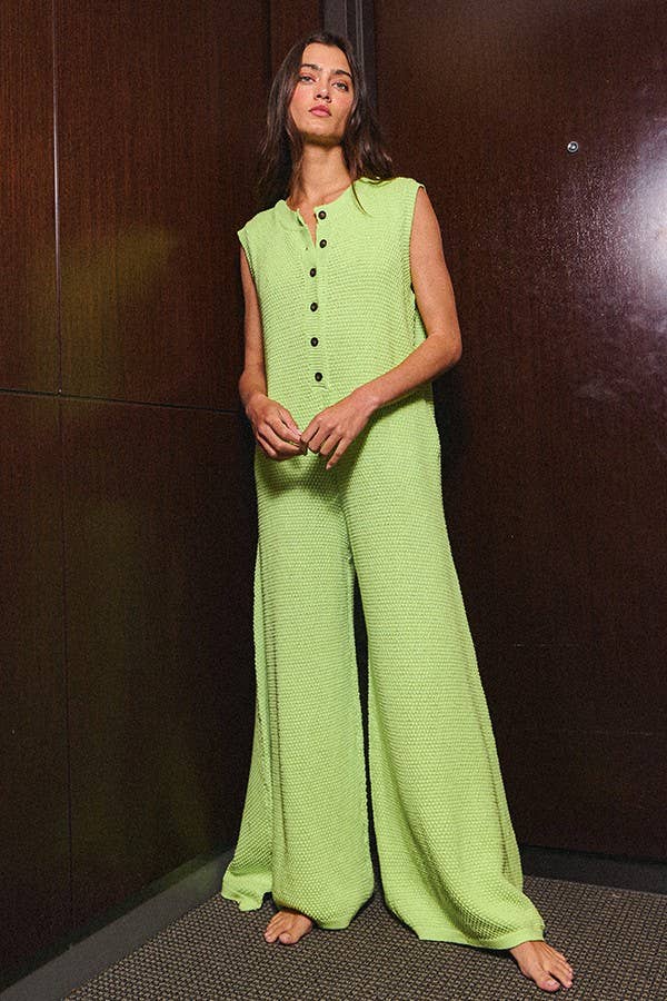 IR5426 Wide Leg Button-up Loose Fit Solid Sweater Jumpsuit