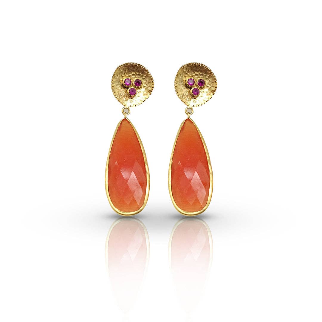 Handmade Orange Cat's eye Gold Earrings