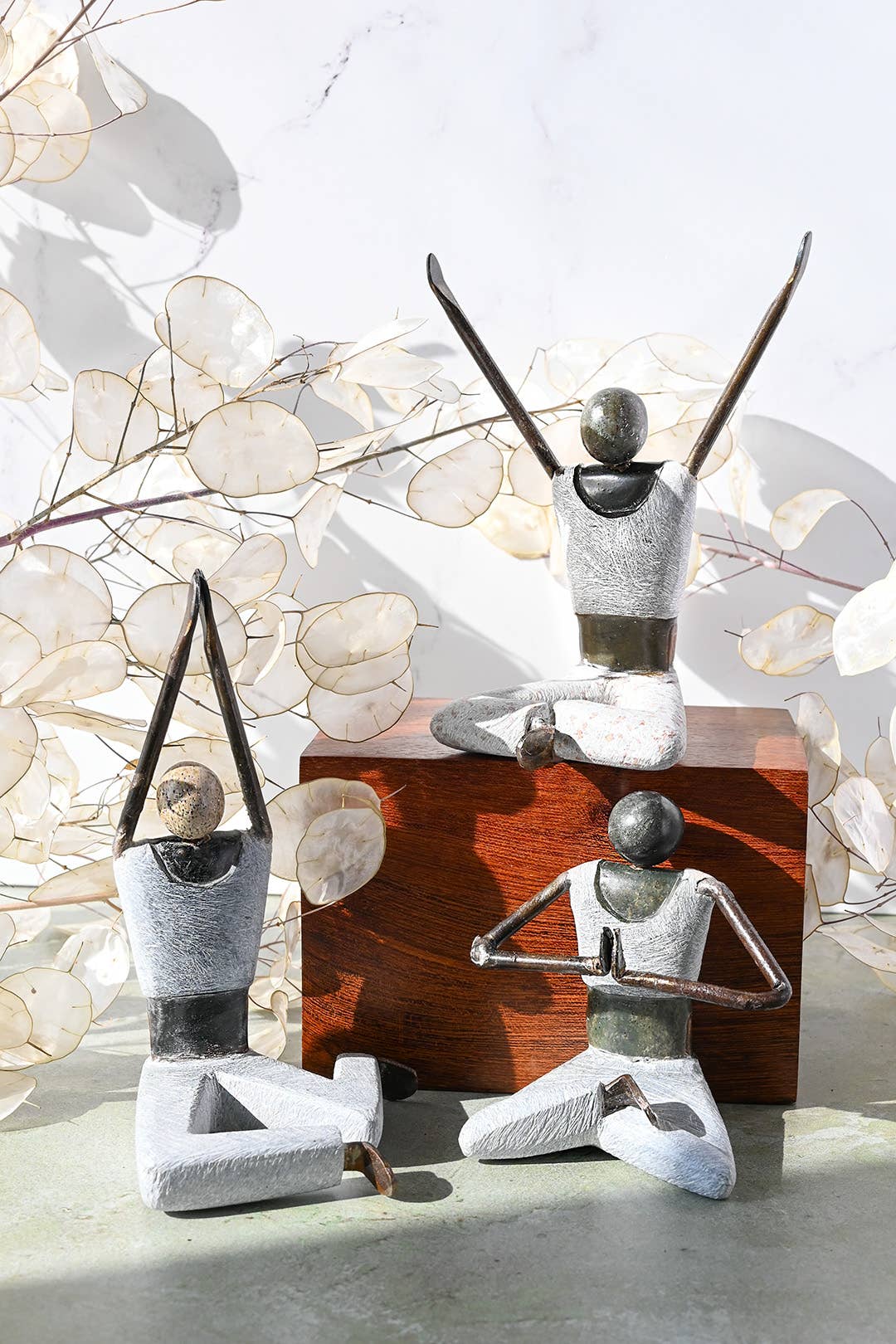 Stone and Metal Yogi Sculpture with Outstretched Arms