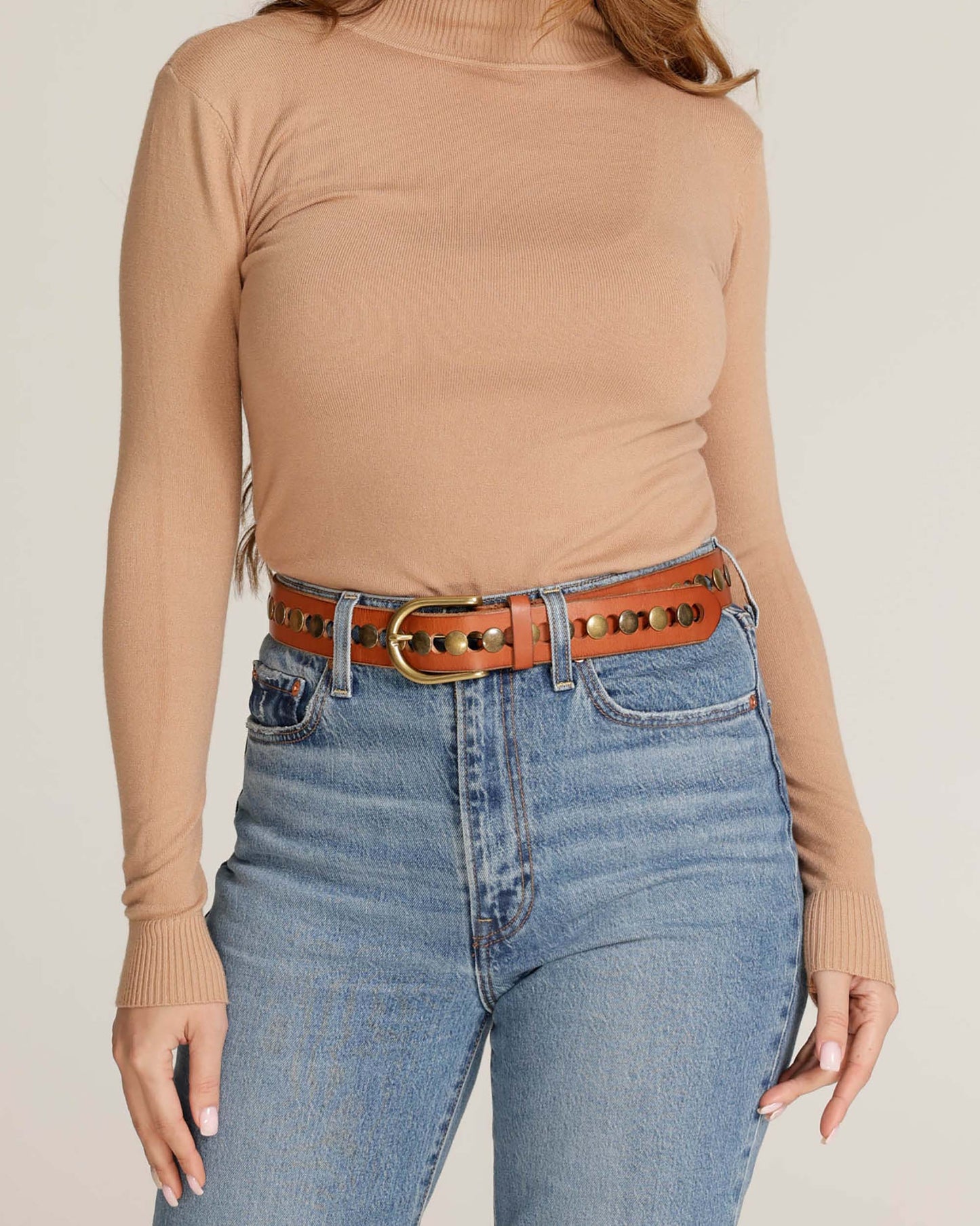 Jasmyn | All Over Gold Studded Full Grain Leather Belt Women