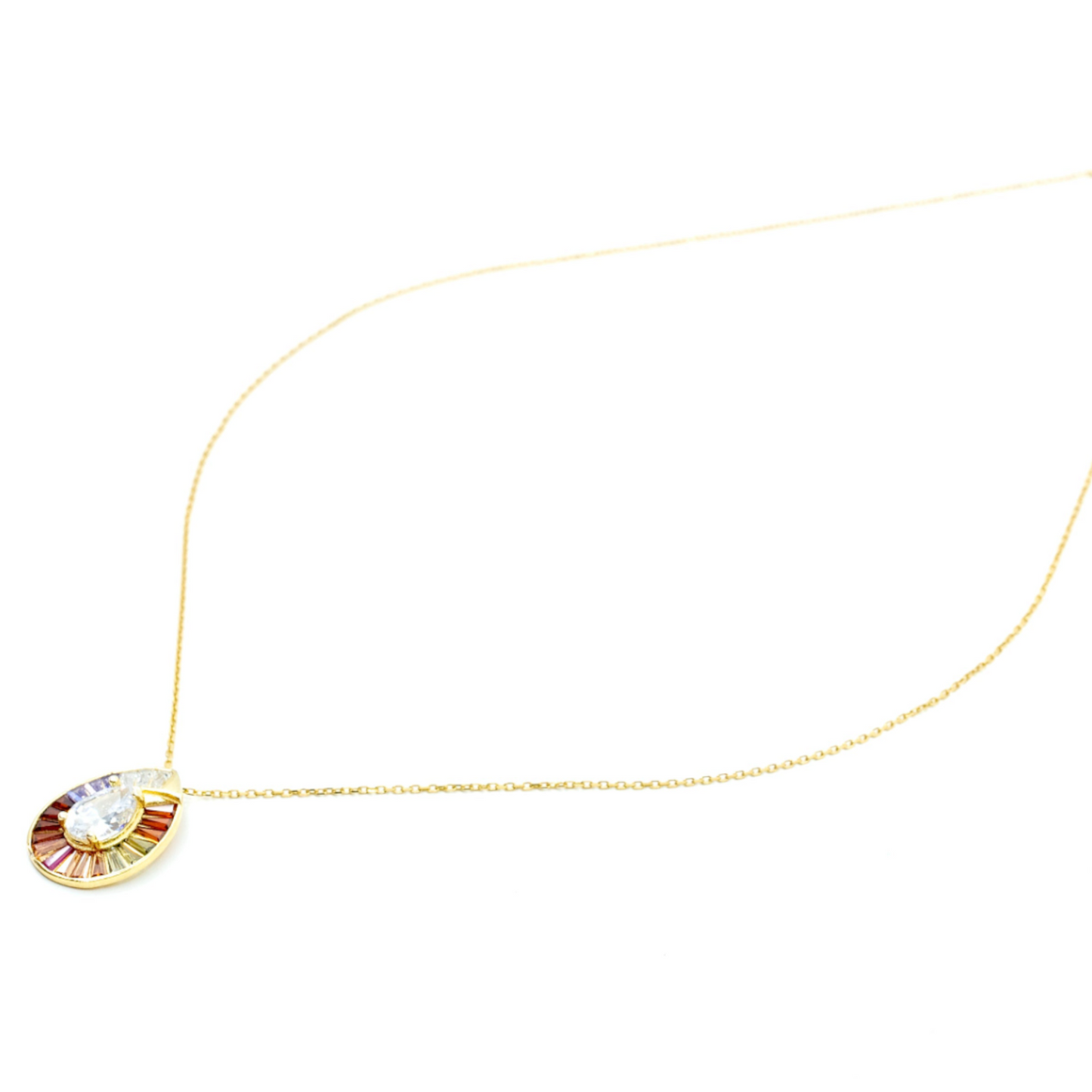 Round Sparkle Necklace with Colorful design around and CZ Diamond-Turkish Jewelry