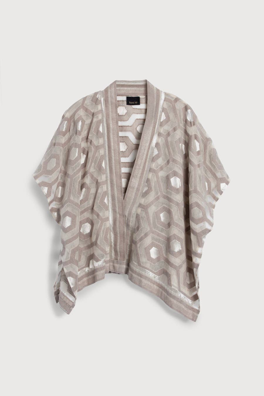 Geometric Cotton Short Open Poncho