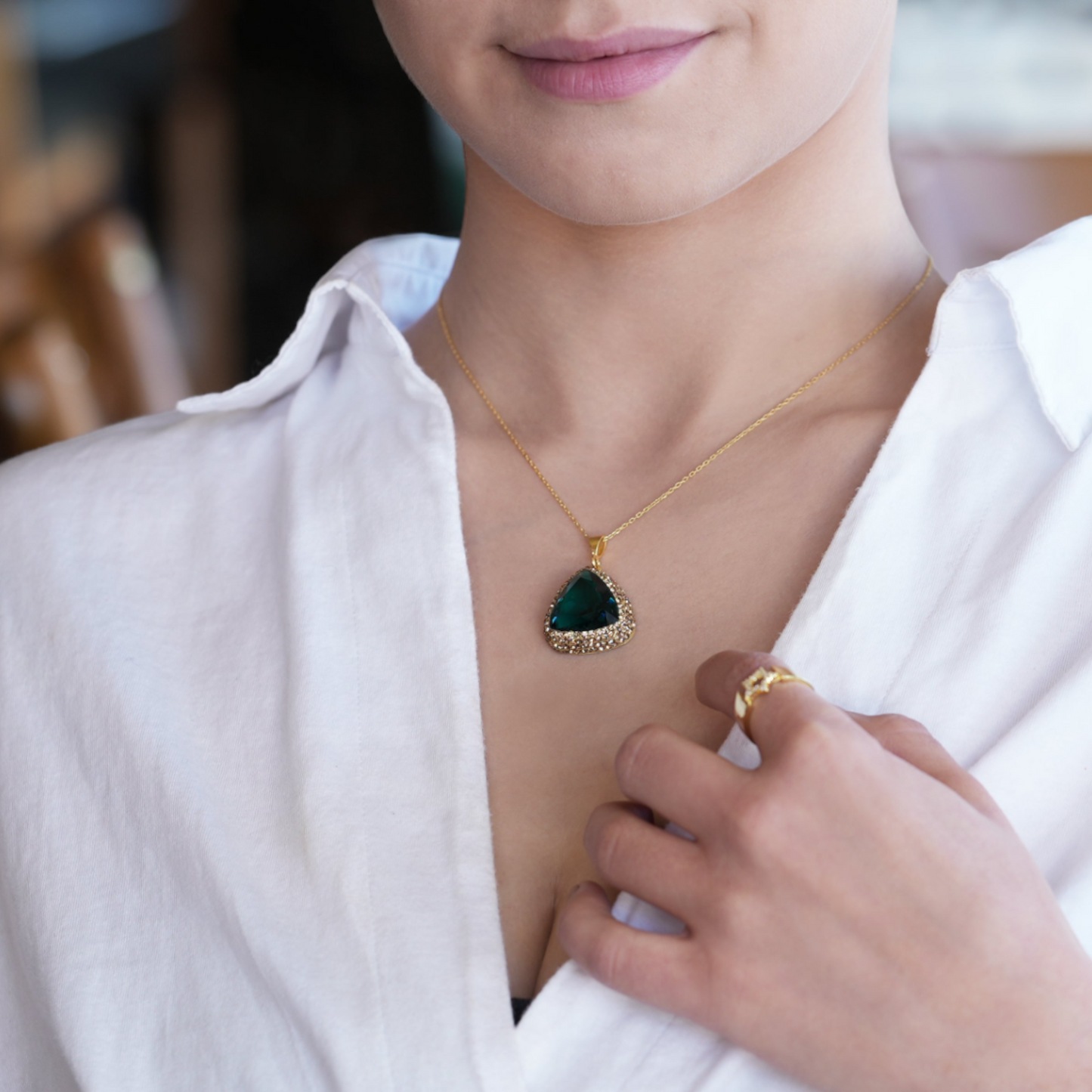 Emerald CZ Stone Pave Sterling Silver Necklace