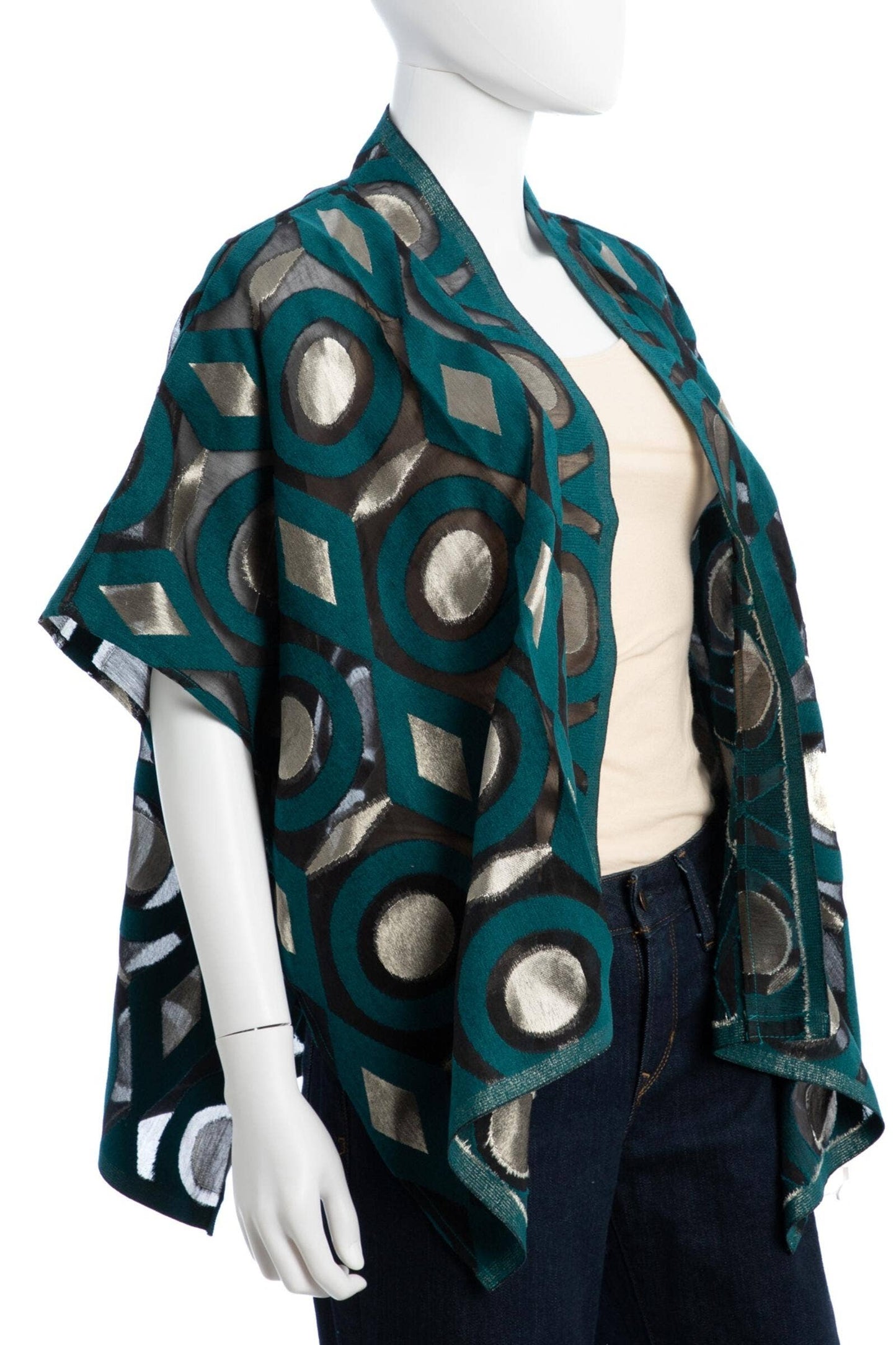 Geometric Cotton Short Open Poncho