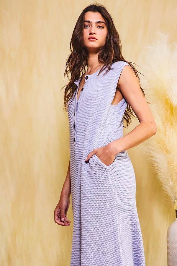 IR5426 Wide Leg Button-up Loose Fit Solid Sweater Jumpsuit