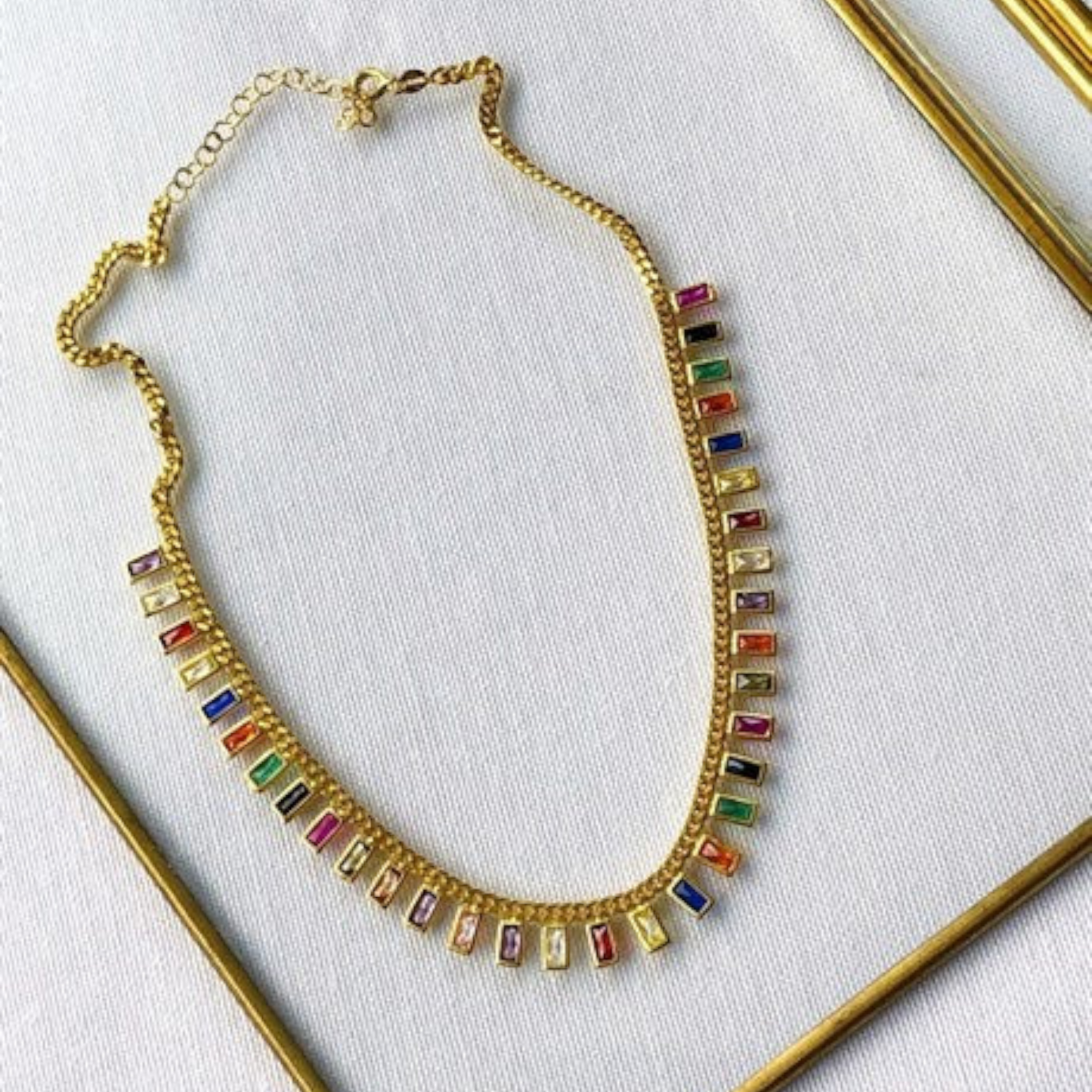 Multicolor Baguette Sterling Silver Necklace