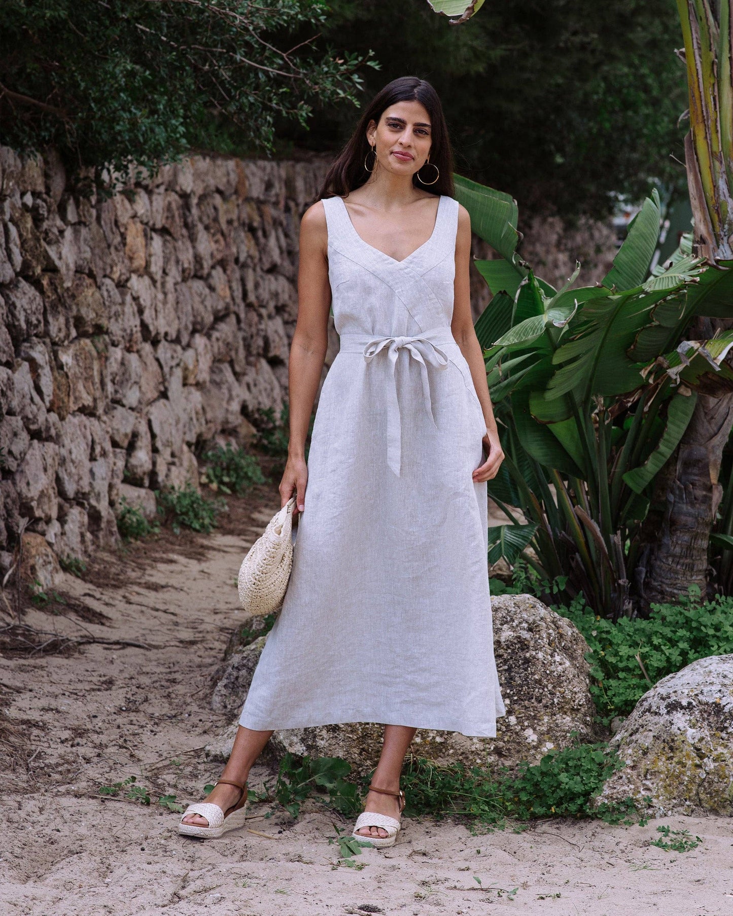 A-line Linen Dress CHILOE in Natural Melange