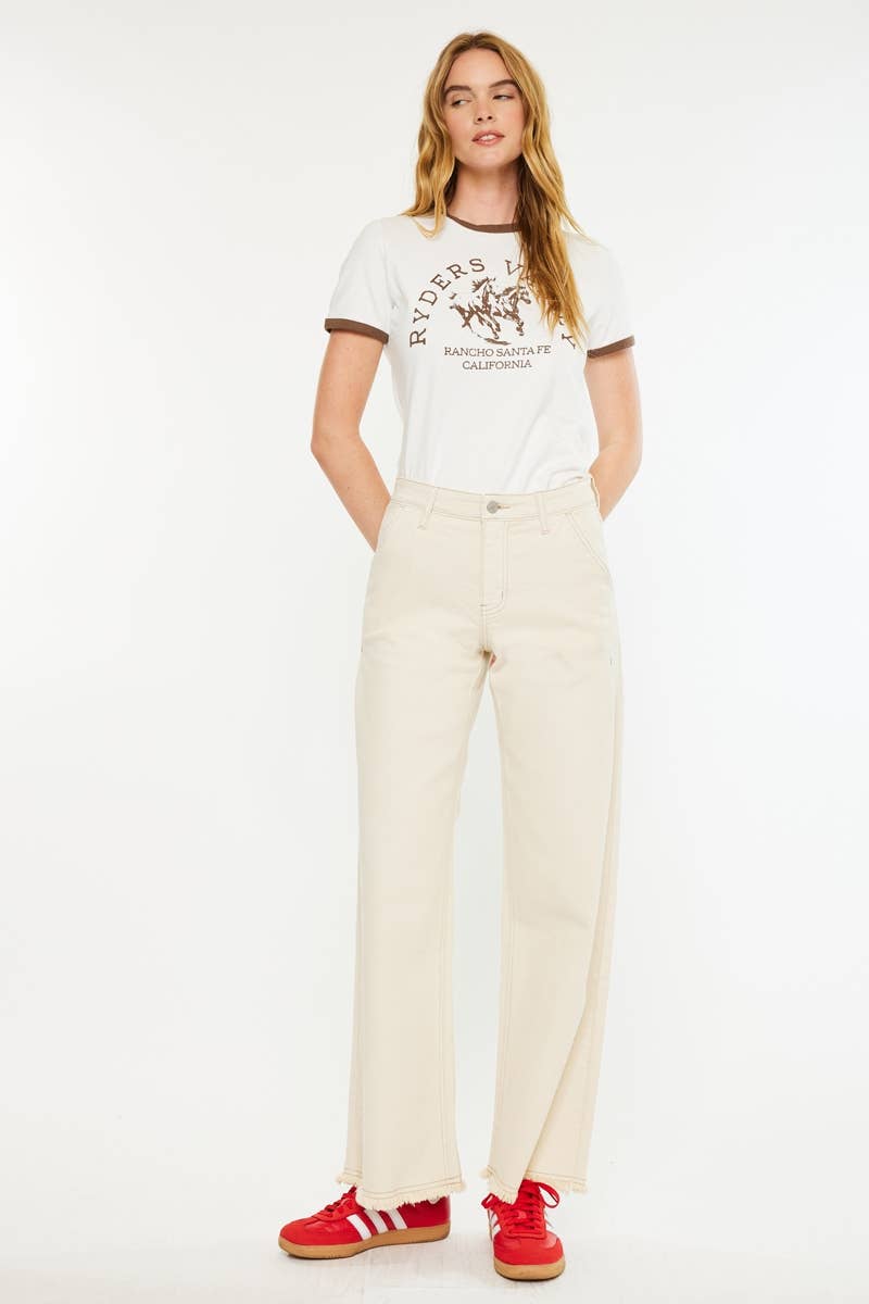 High Rise Wide Leg Jeans-in Ecru