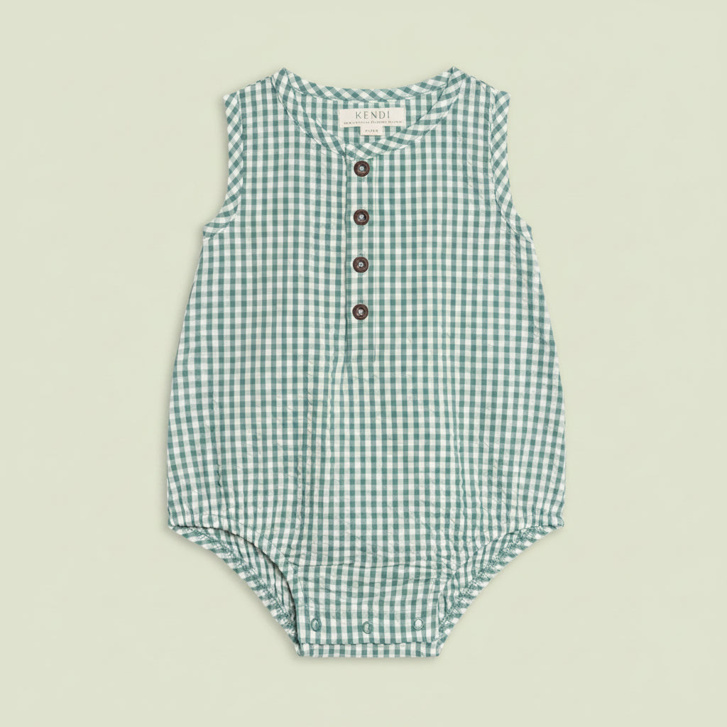 Wren Seersucker Bubble Romper - Laguna Gingham