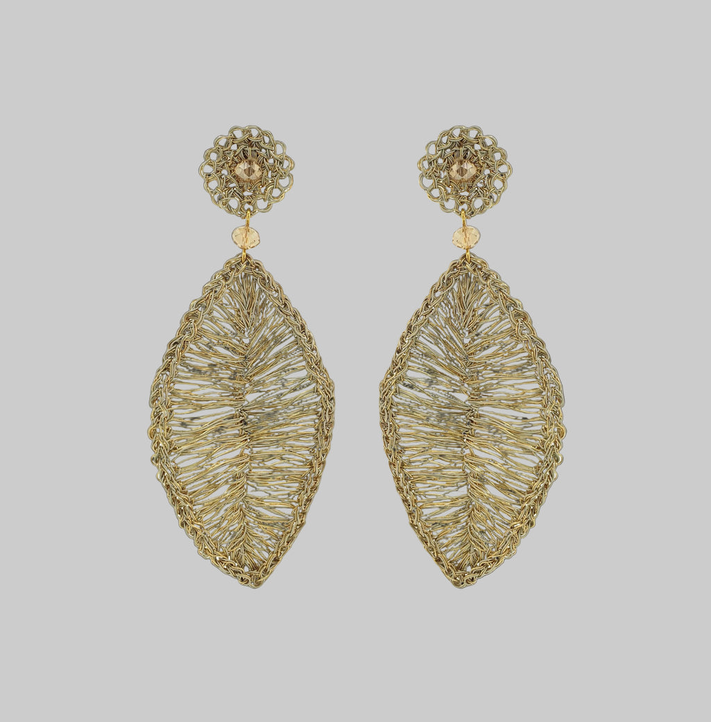 Vintage Gold Leaf Handmade Crochet Earrings