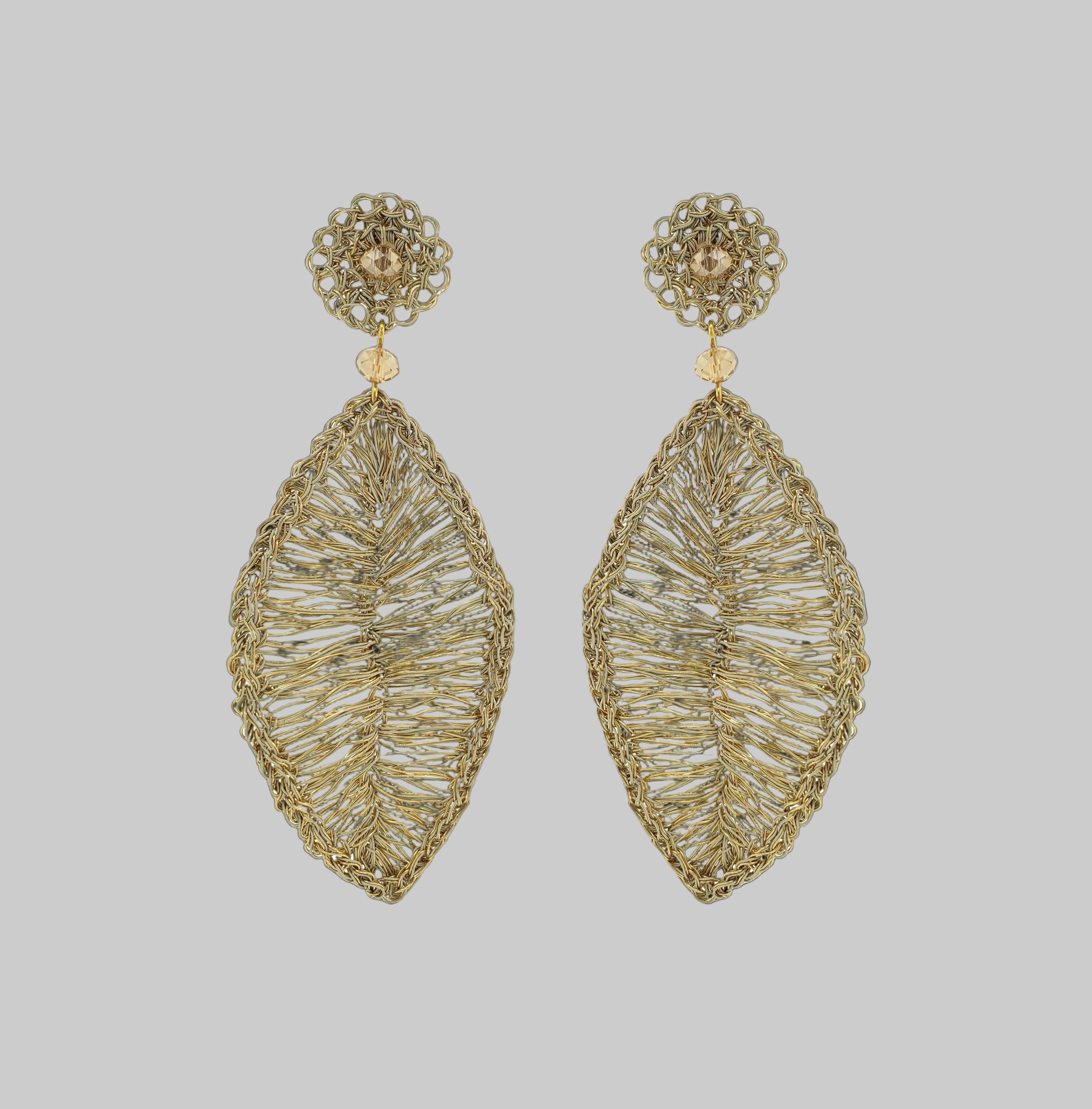 Vintage Gold Leaf Handmade Crochet Earrings