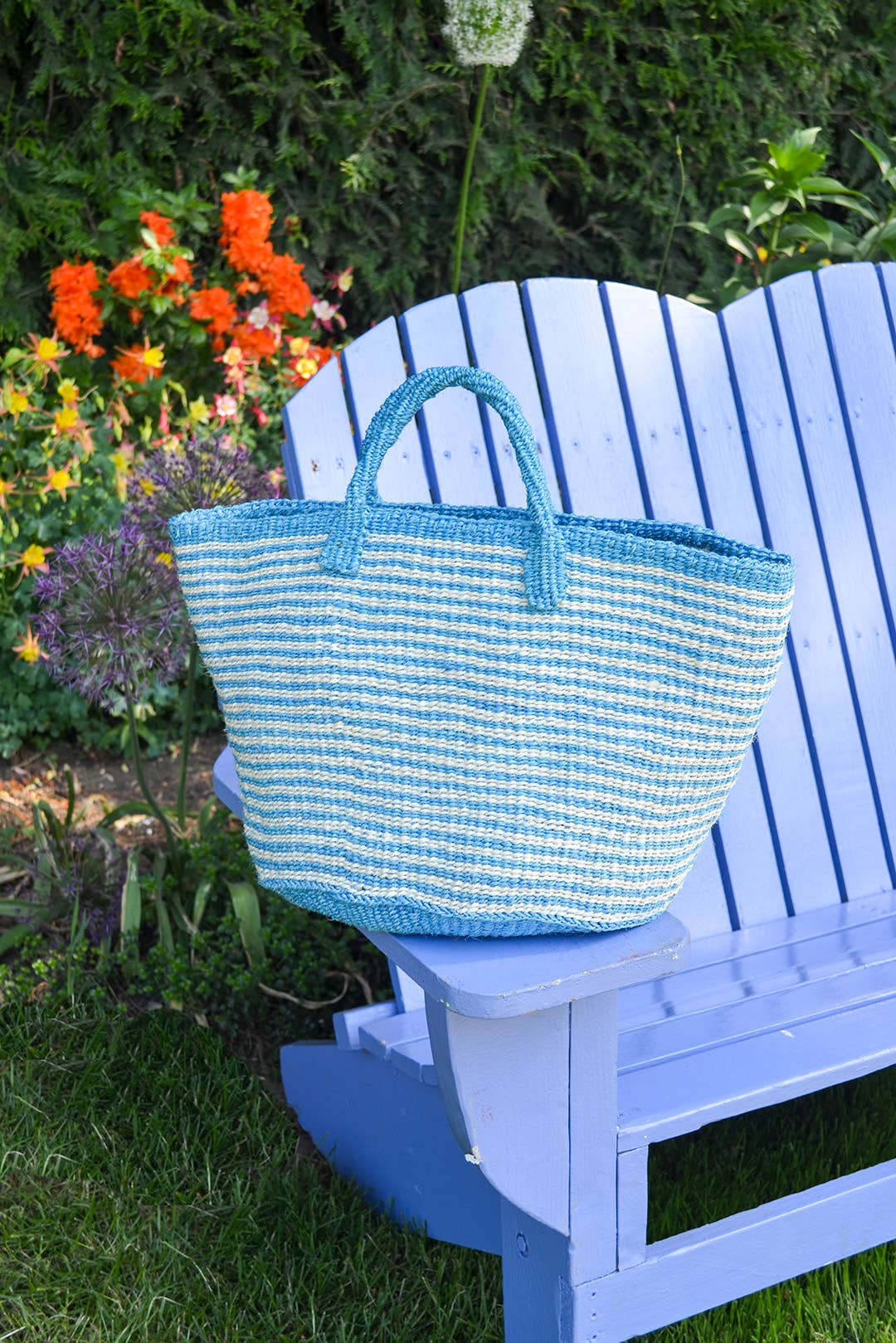 Narrow Stripe Sisal Tote - Blue