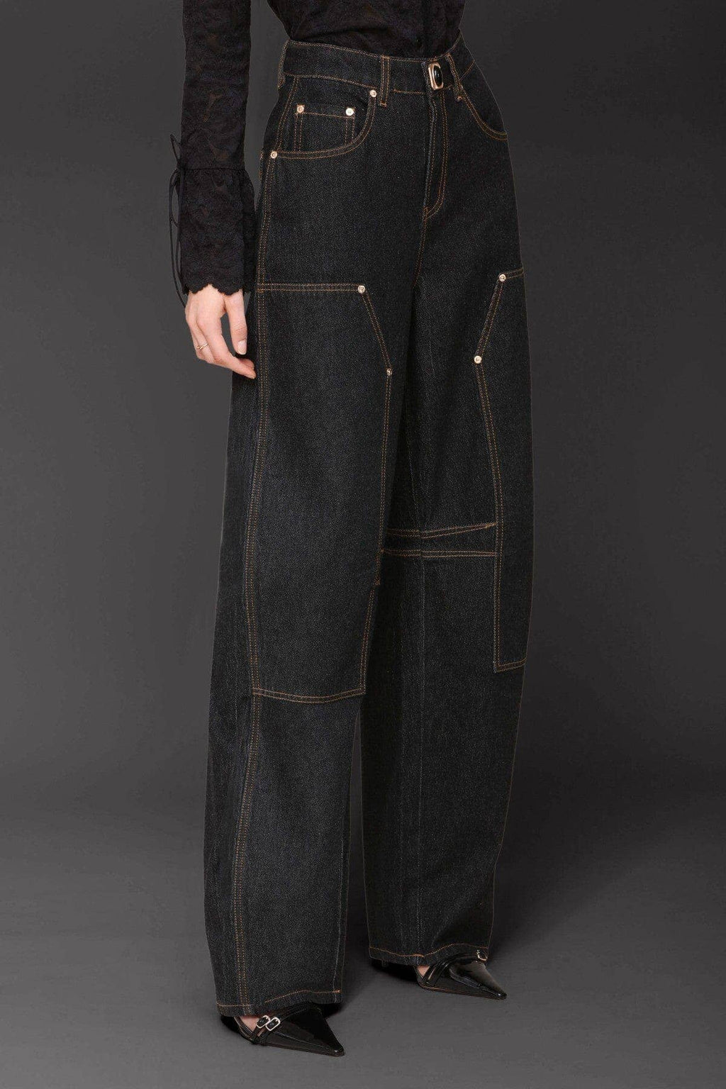 Novelty Button Barrel Leg Jeans