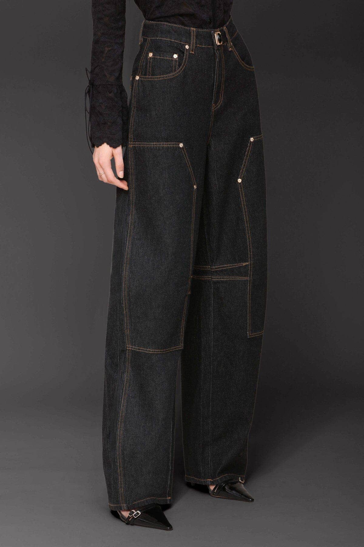 Novelty Button Barrel Leg Jeans