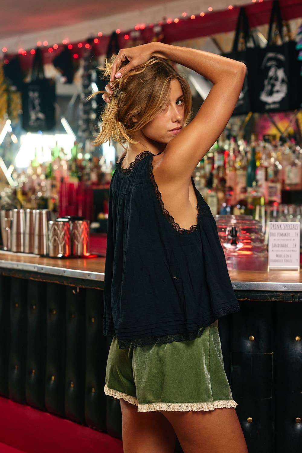 Bow Tie Front Lace Trimmed Tank Top