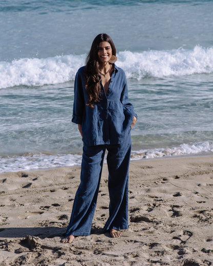 Linen Pants PEMBA in Deep navy blue