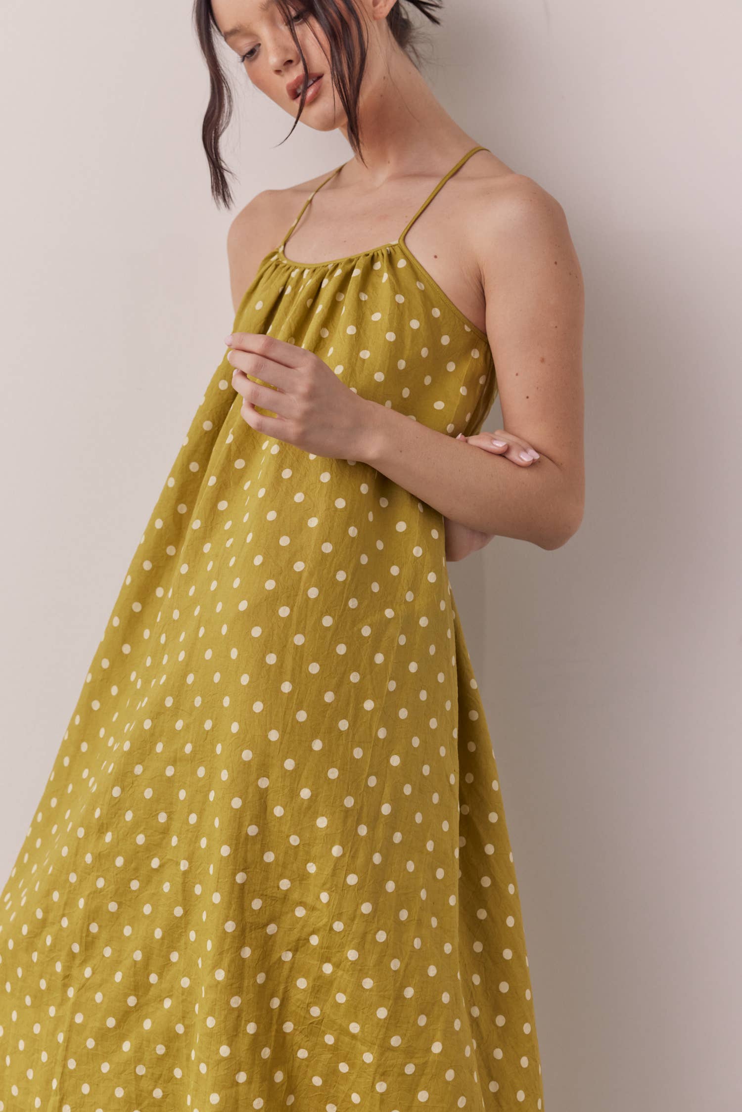 Linen Polka Back Tie Dress