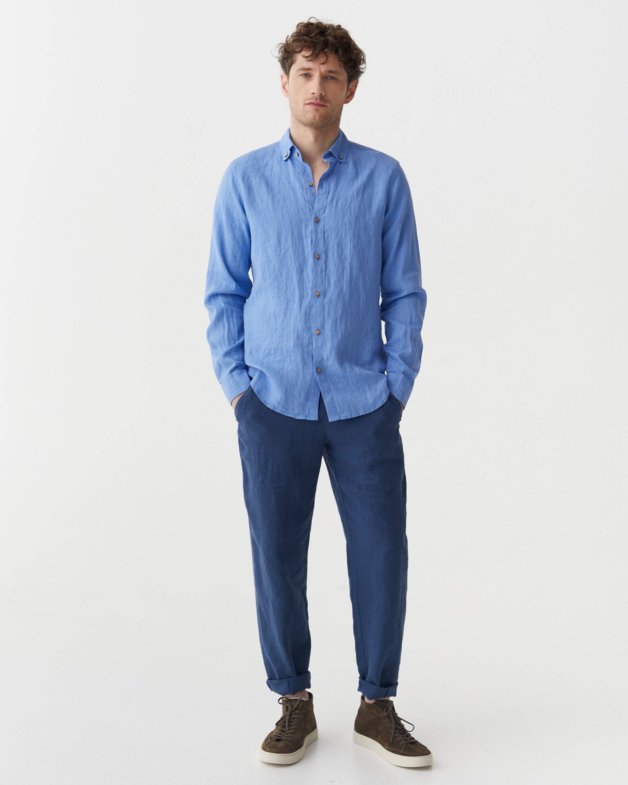 Men's linen shirt Nevada in Pacific blue