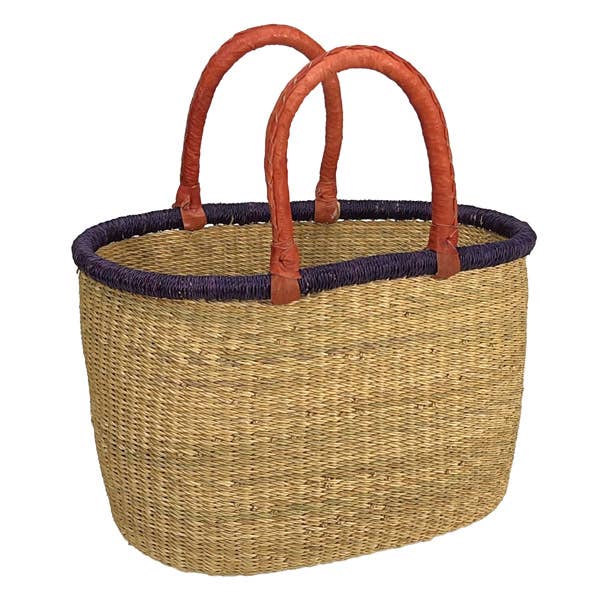 African Bolga Baskets : Natural Large Oval w/Band (G-132)