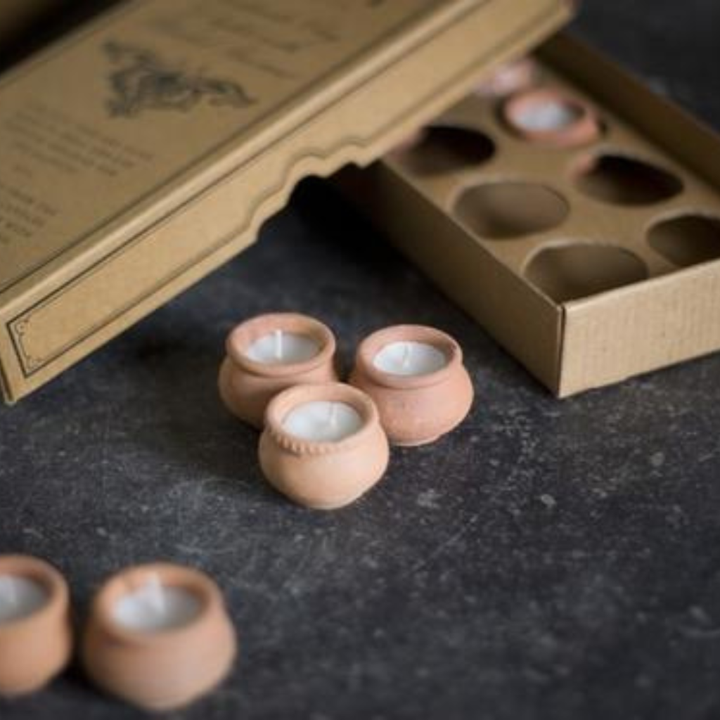 Handmade Terracotta Beeswax Tea Light Candles - Box of 10