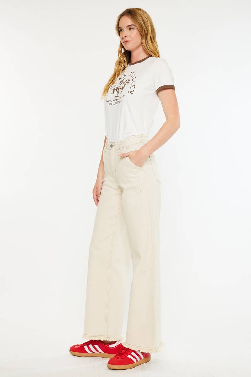 High Rise Wide Leg Jeans-in Ecru