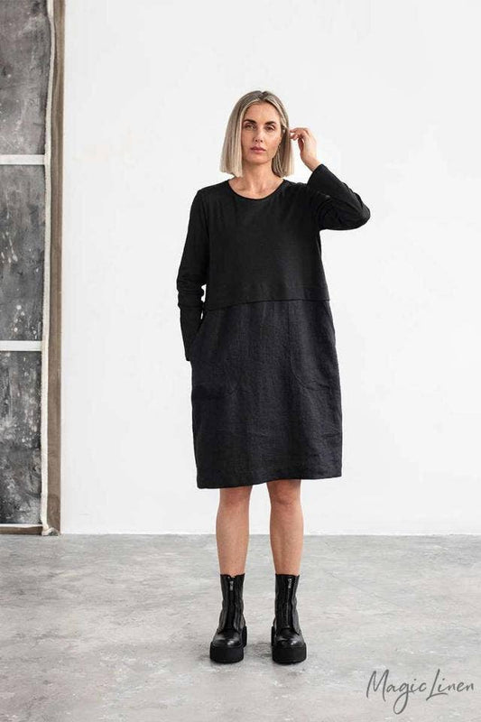 STRAIGHT CUT LINEN-COTTON DRESS SION
