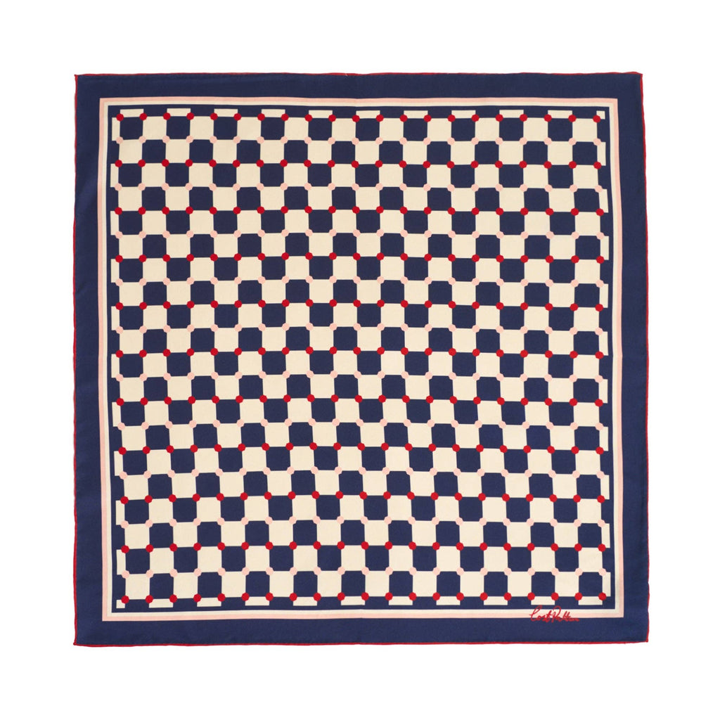 "Checkerboard" Silk  Bandana Scarf - Blue