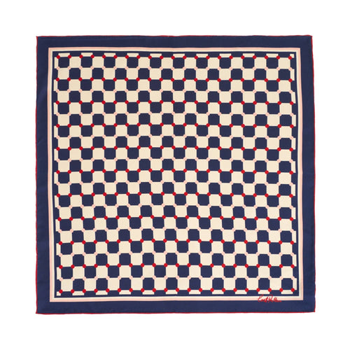 "Checkerboard" Silk  Bandana Scarf - Blue