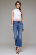 Medium Wash Frayed Hem Cargo Crop Flare