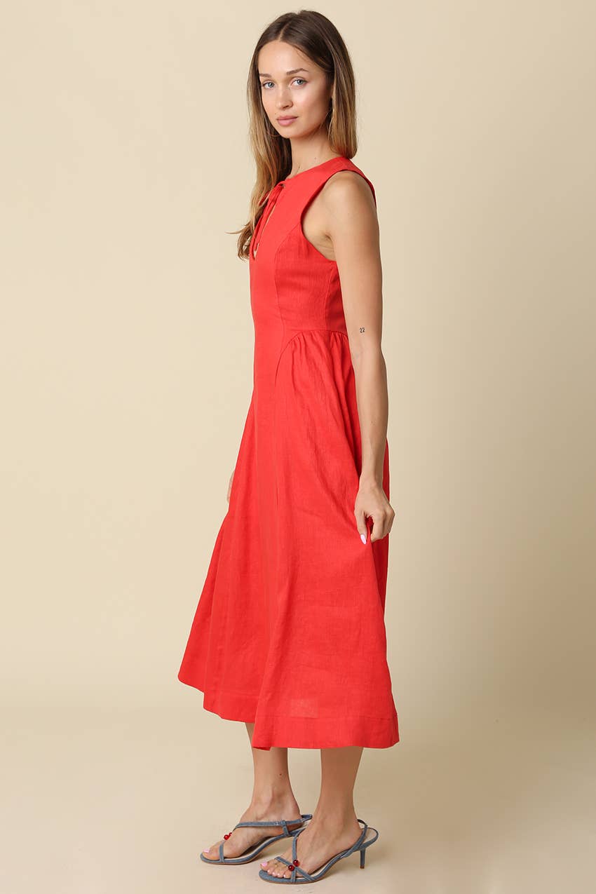 Barb Linen Neck-Tie Maxi Dress