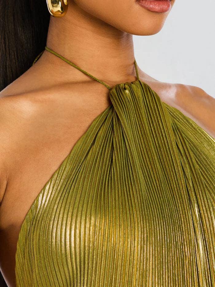 Metallic Halter Maxi Dress Backless